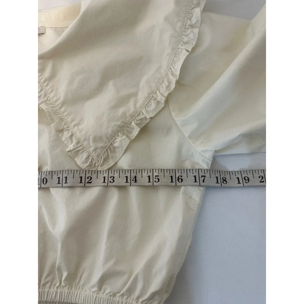 American Eagle Cream Ruffle Peter Pan Collar Cropped Puff Sleeve Blouse Small - Picture 4 of 6